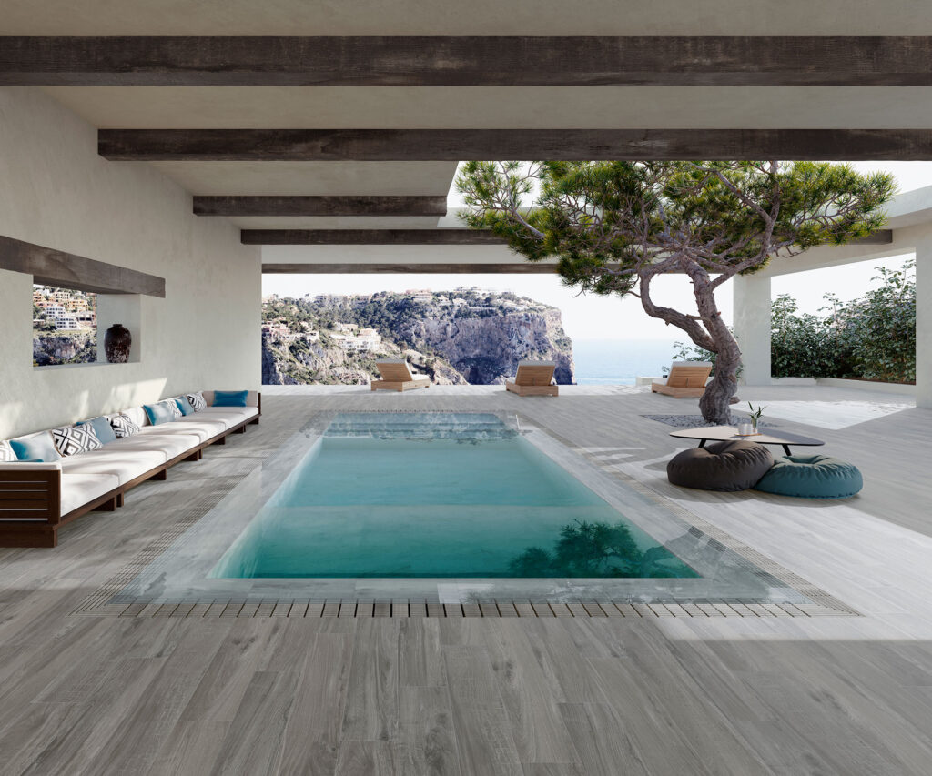Serie madera yukon 20x120 white stone piscina
